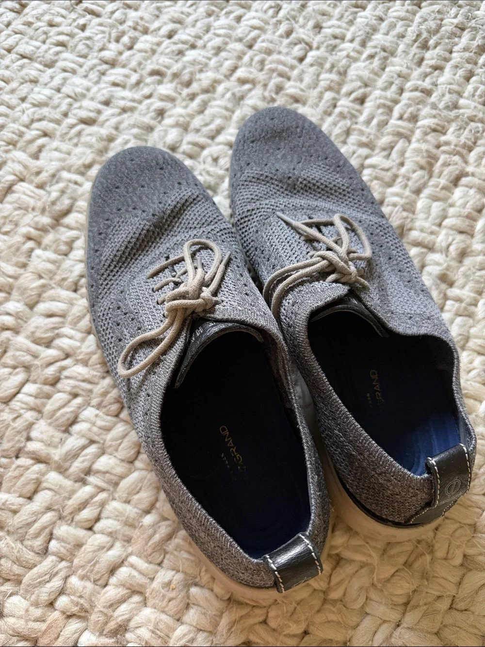Cole Haan Grey Knit Lace-Up Oxfords with White Soles